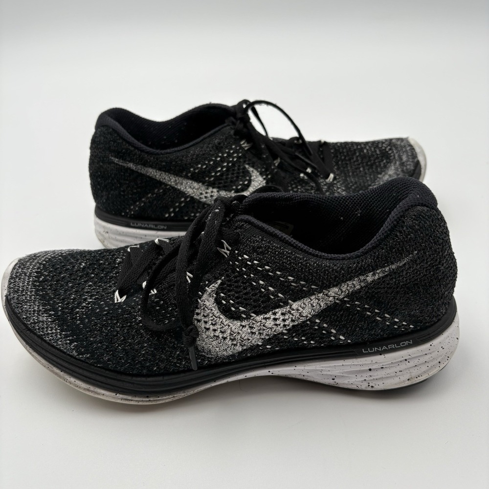 Nike‎ Flyknit Lunar 3 Oreo Black White 698182-001 Running Shoes Womens Size 8